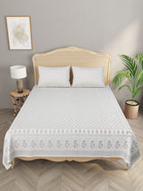 Double King Bedsheet with 2 Pillow Covers with Gold prints