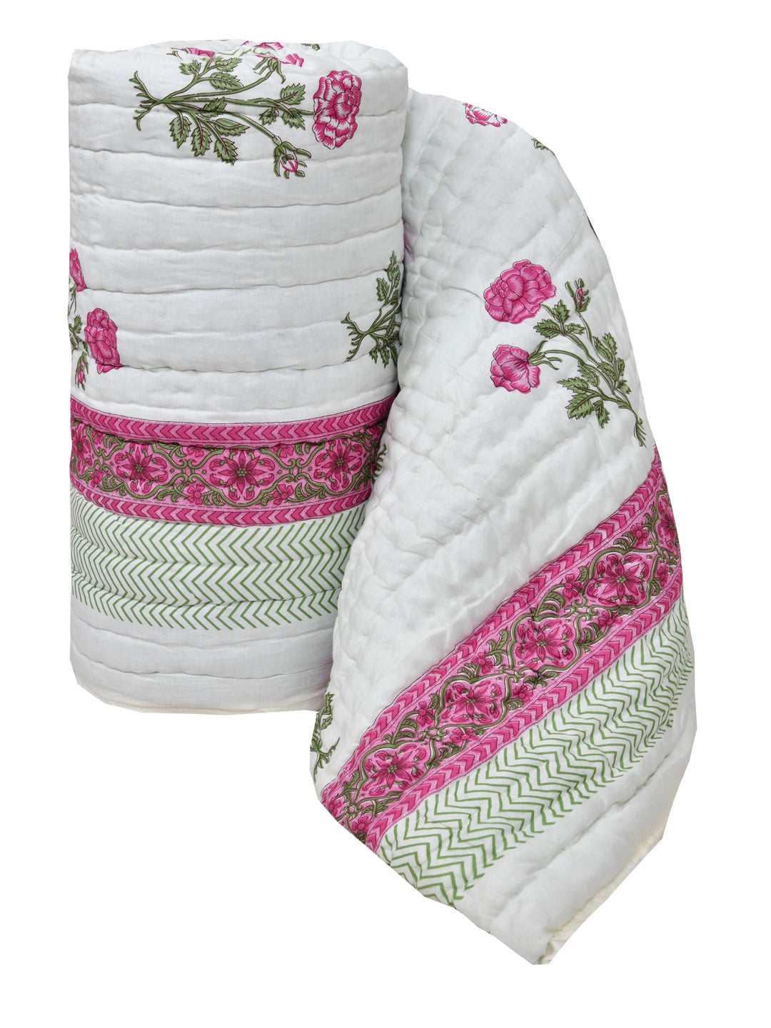 Handblock Printed Double Bed Quilt 380 GSM American Cotton Filling