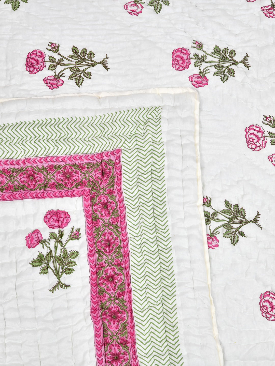 Handblock Printed Double Bed Quilt 380 GSM American Cotton Filling