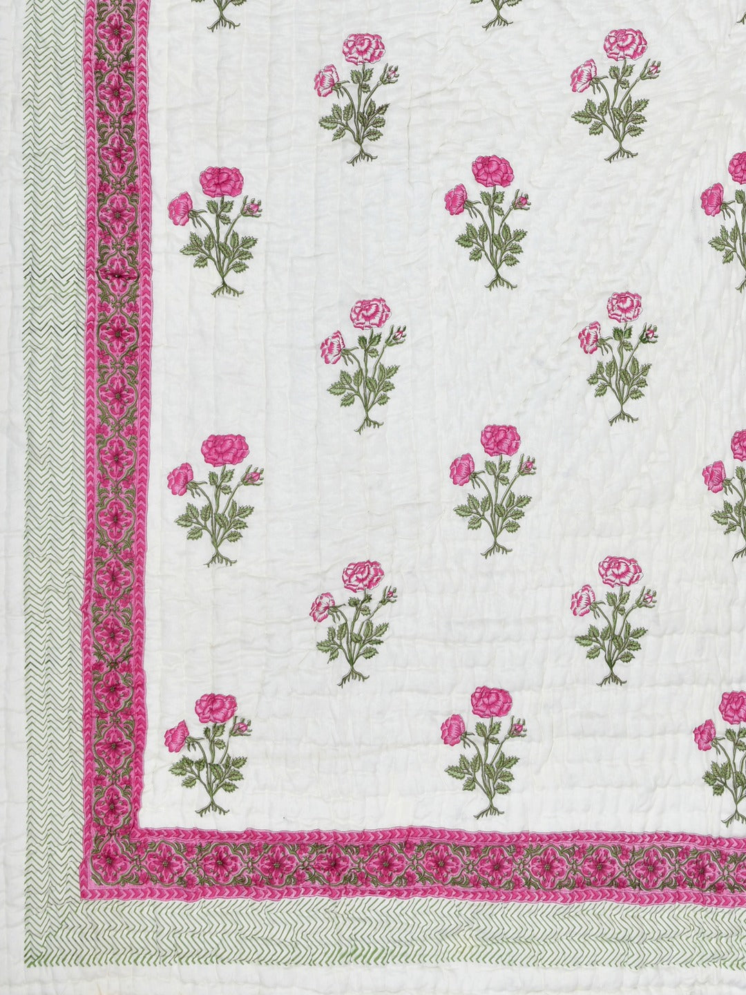 Handblock Printed Double Bed Quilt 380 GSM American Cotton Filling