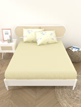 Premium Cotton Fitted Bedsheet (90x108 Inch) – Plain Design with 2 Printed Pillow Covers
