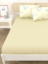 Premium Cotton Fitted Bedsheet (90x108 Inch) – Plain Design with 2 Printed Pillow Covers