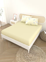Premium Cotton Fitted Bedsheet (90x108 Inch) – Plain Design with 2 Printed Pillow Covers