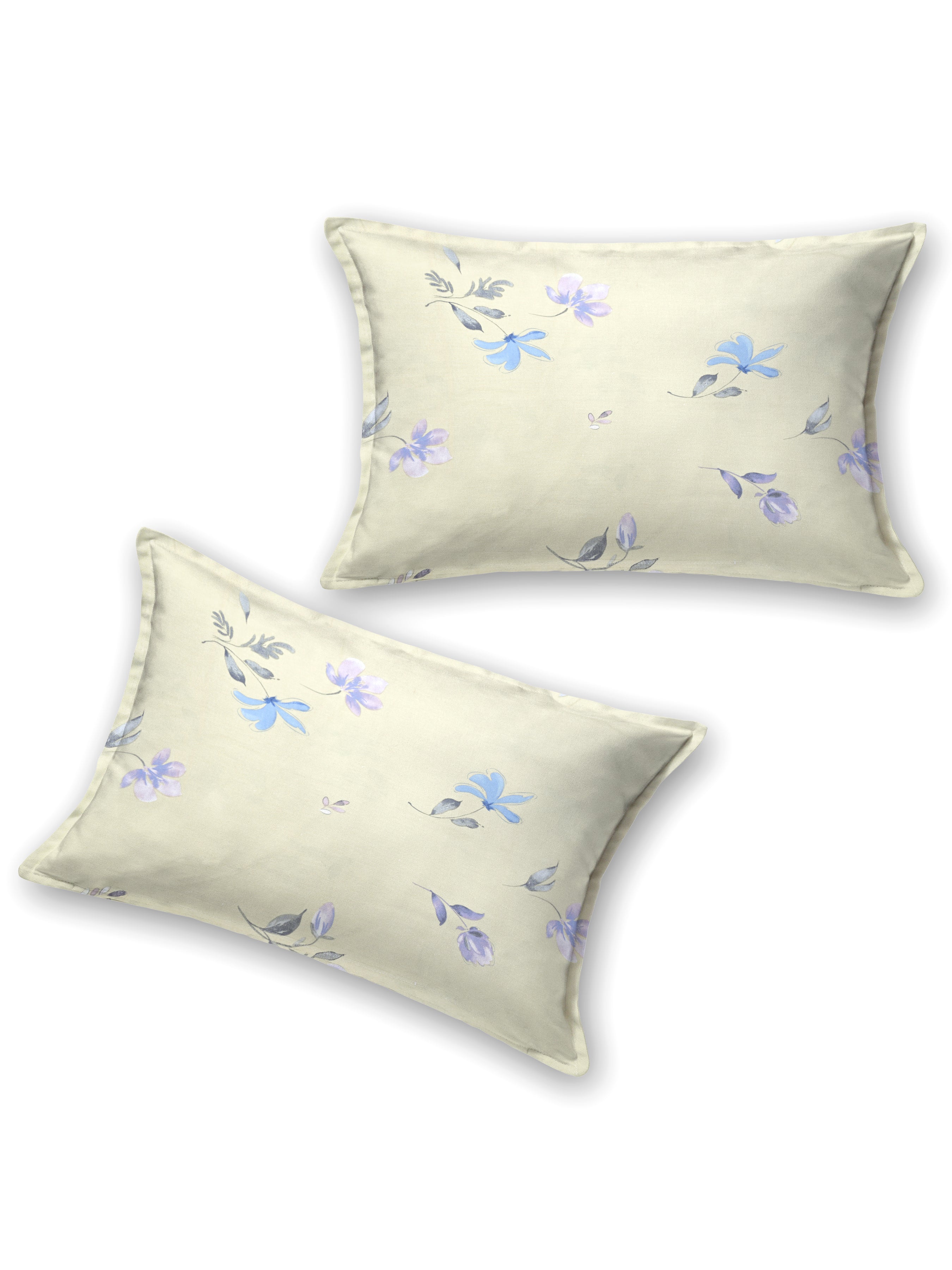 Premium Cotton Fitted Bedsheet (90x108 Inch) – Plain Design with 2 Printed Pillow Covers