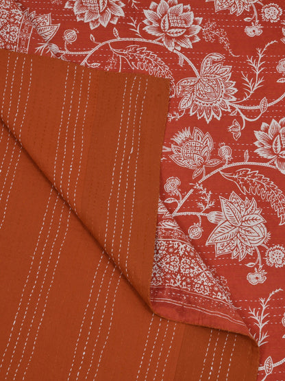 Handblock printed Kantha Bedcover