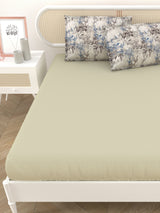 Premium Cotton Fitted Bedsheet (90x108 Inch) – Plain Design with 2 Printed Pillow Covers