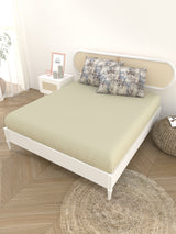 Premium Cotton Fitted Bedsheet (90x108 Inch) – Plain Design with 2 Printed Pillow Covers