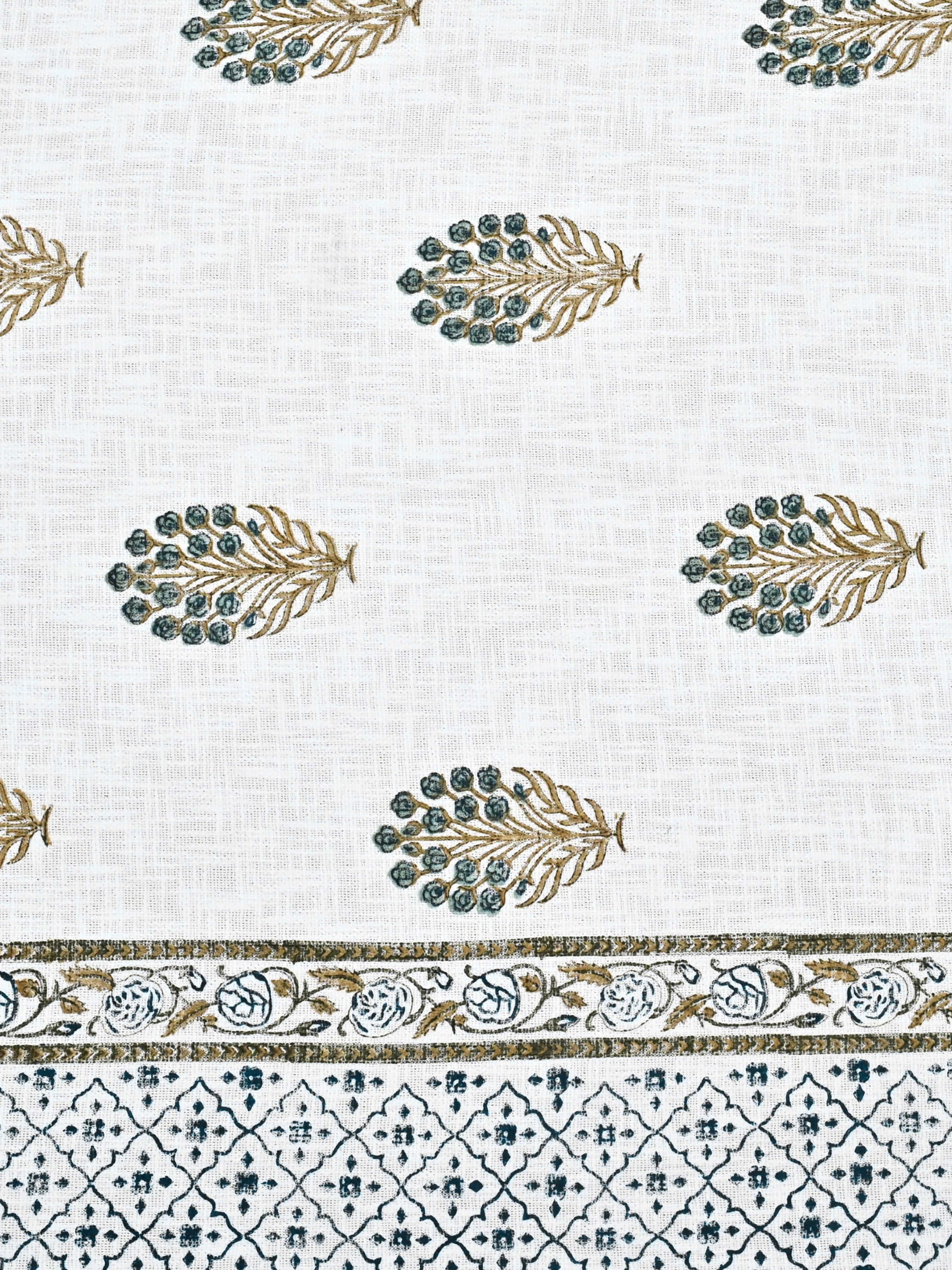 Handblock printed Jute Cotton Bedcover - Double King with 2 Pillow Covers