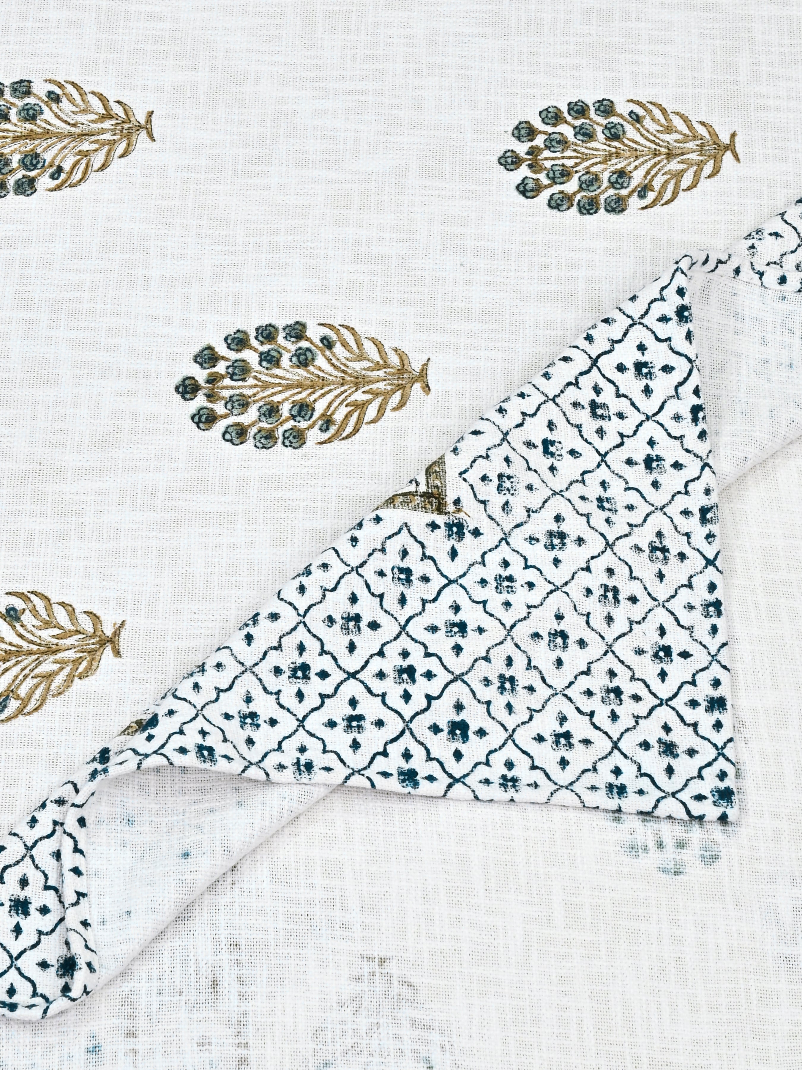 Handblock printed Jute Cotton Bedcover - Double King with 2 Pillow Covers