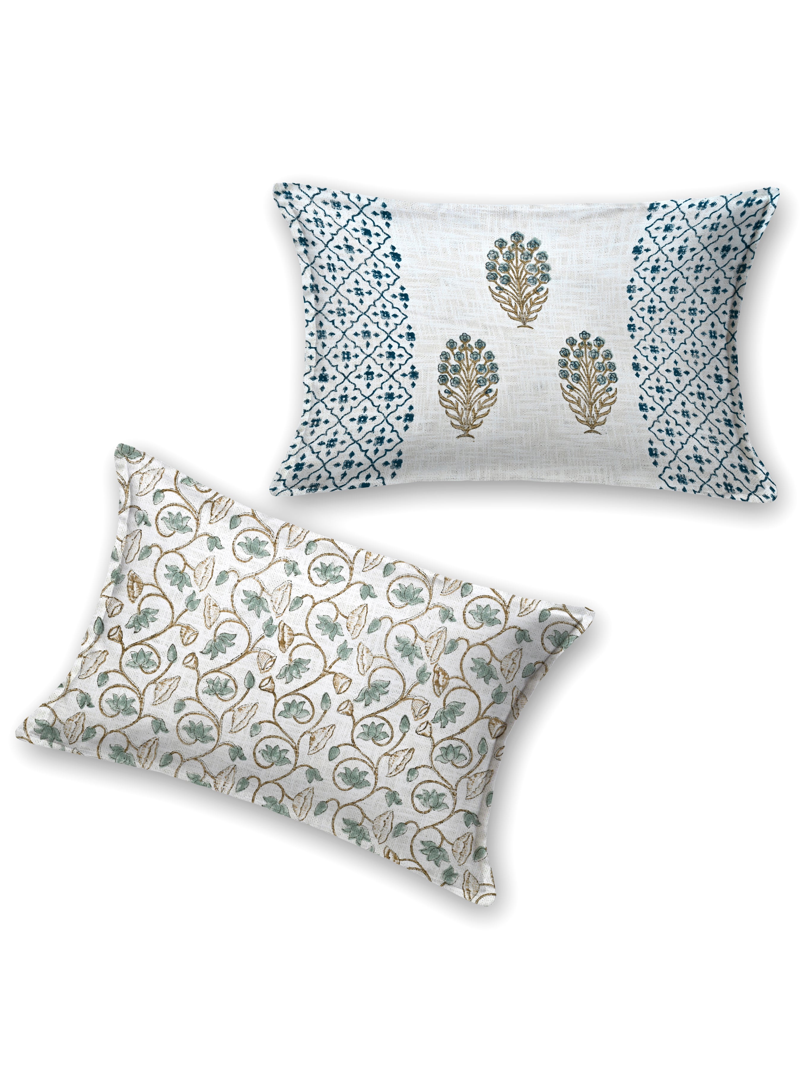 Handblock printed Jute Cotton Bedcover - Double King with 2 Pillow Covers