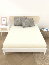 Premium Cotton Fitted Bedsheet (90x108 Inch) – Plain Design with 2 Printed Pillow Covers