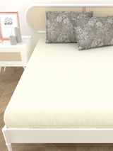 Premium Cotton Fitted Bedsheet (90x108 Inch) – Plain Design with 2 Printed Pillow Covers