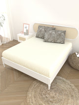 Premium Cotton Fitted Bedsheet (90x108 Inch) – Plain Design with 2 Printed Pillow Covers