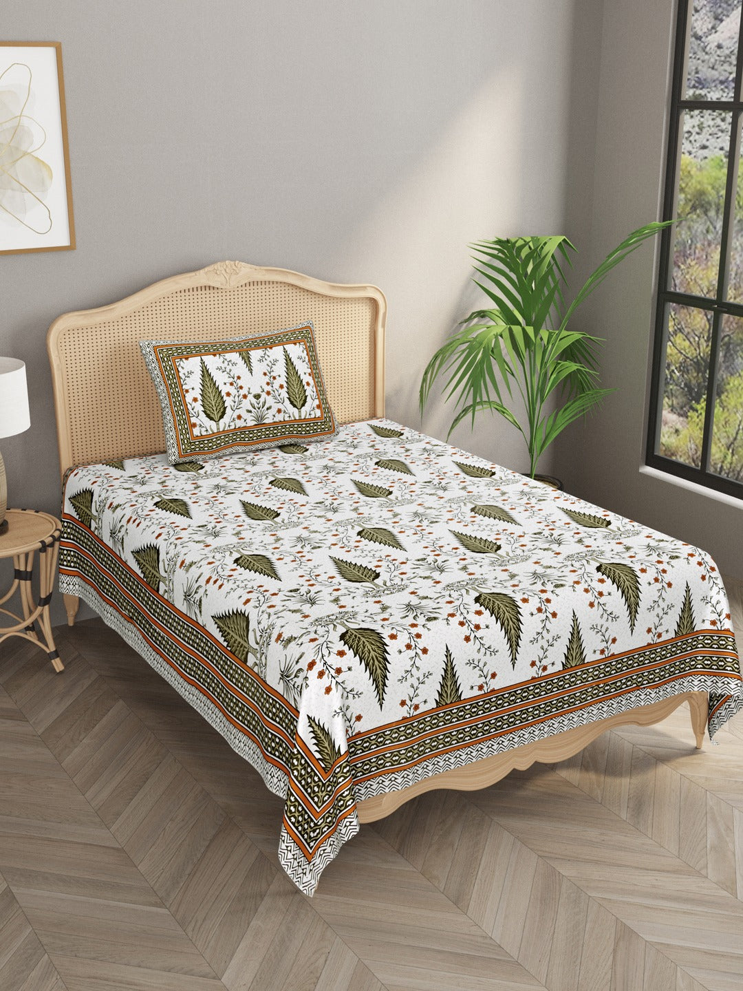 Cotton Floral Print Single bedsheet with 1 Pillow Cover