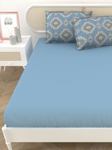 Premium Cotton Fitted Bedsheet (90x108 Inch) – Plain Design with 2 Printed Pillow Covers