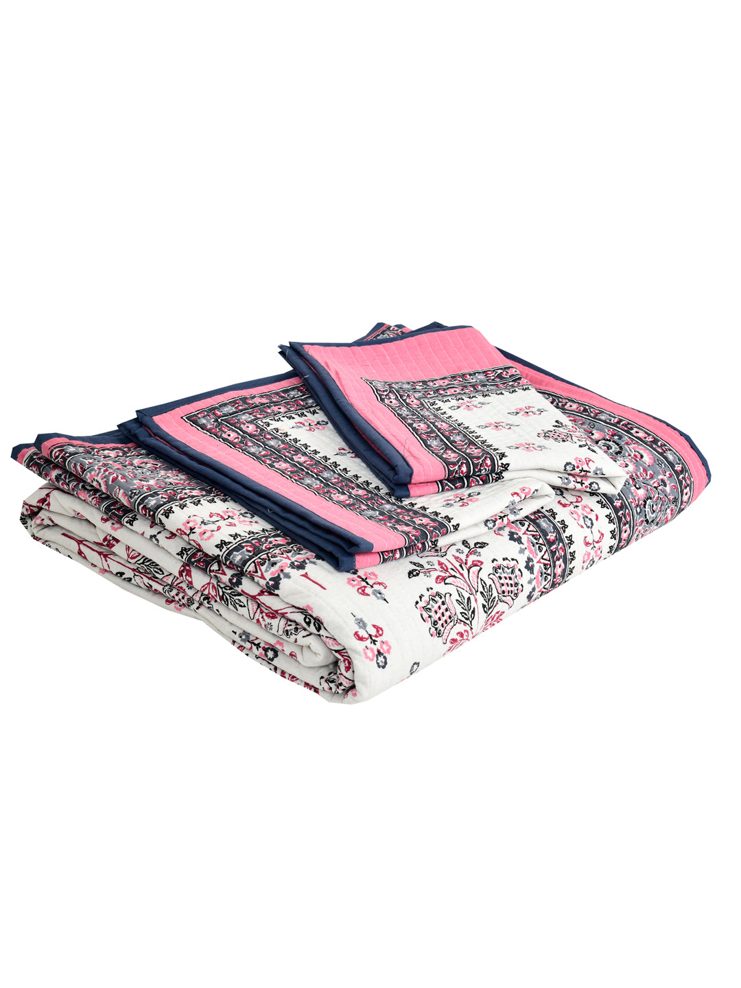 Quilted Floral Printed Reversible Bedcover with 2 Pillow Covers