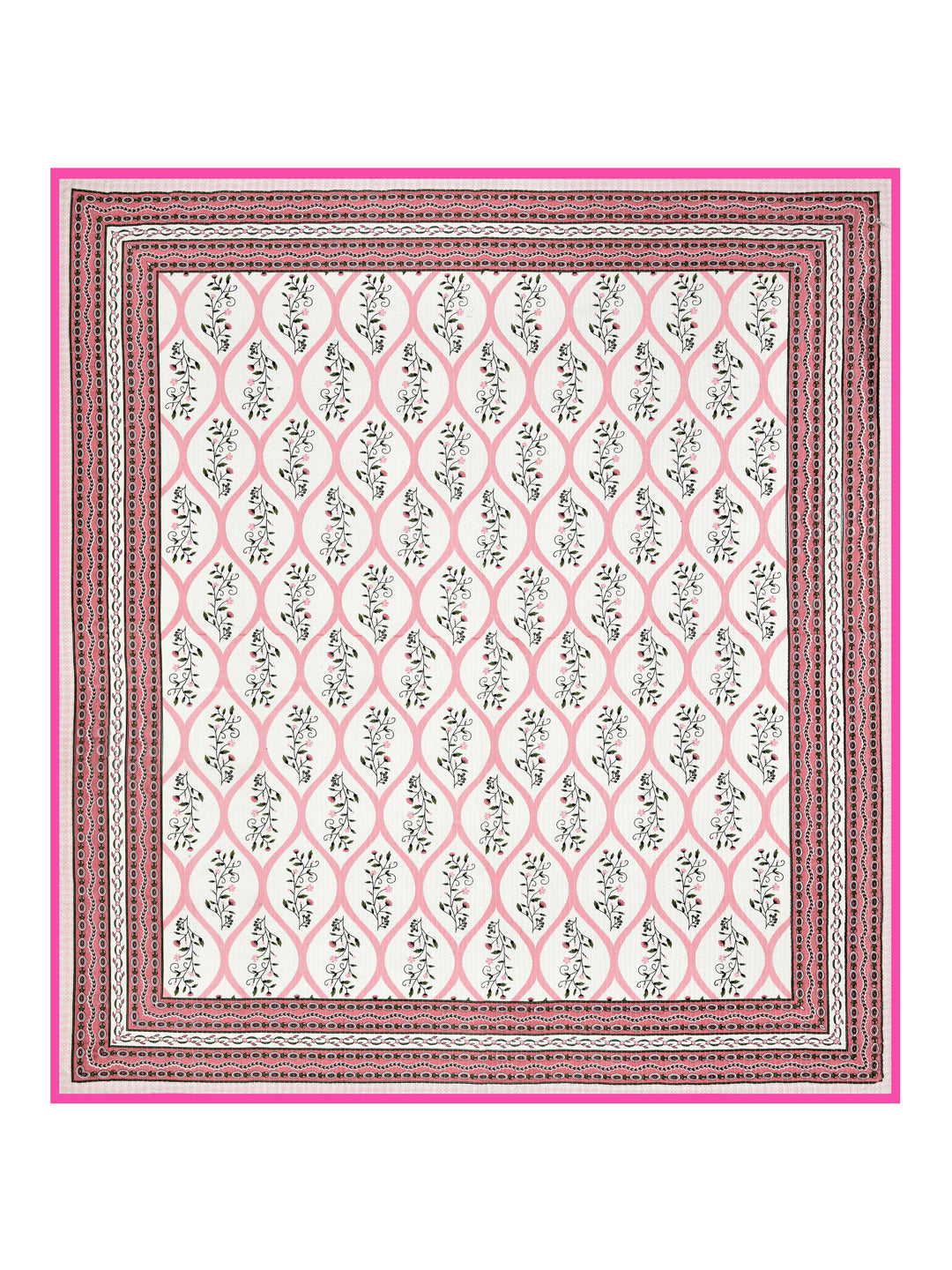 Quilted Floral Printed Reversible Bedcover with 2 Pillow Covers