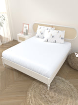 Premium Cotton Fitted Bedsheet (90x108 Inch) – Plain Design with 2 Printed Pillow Covers
