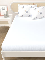 Premium Cotton Fitted Bedsheet (90x108 Inch) – Plain Design with 2 Printed Pillow Covers
