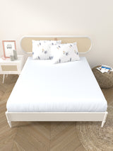 Premium Cotton Fitted Bedsheet (90x108 Inch) – Plain Design with 2 Printed Pillow Covers
