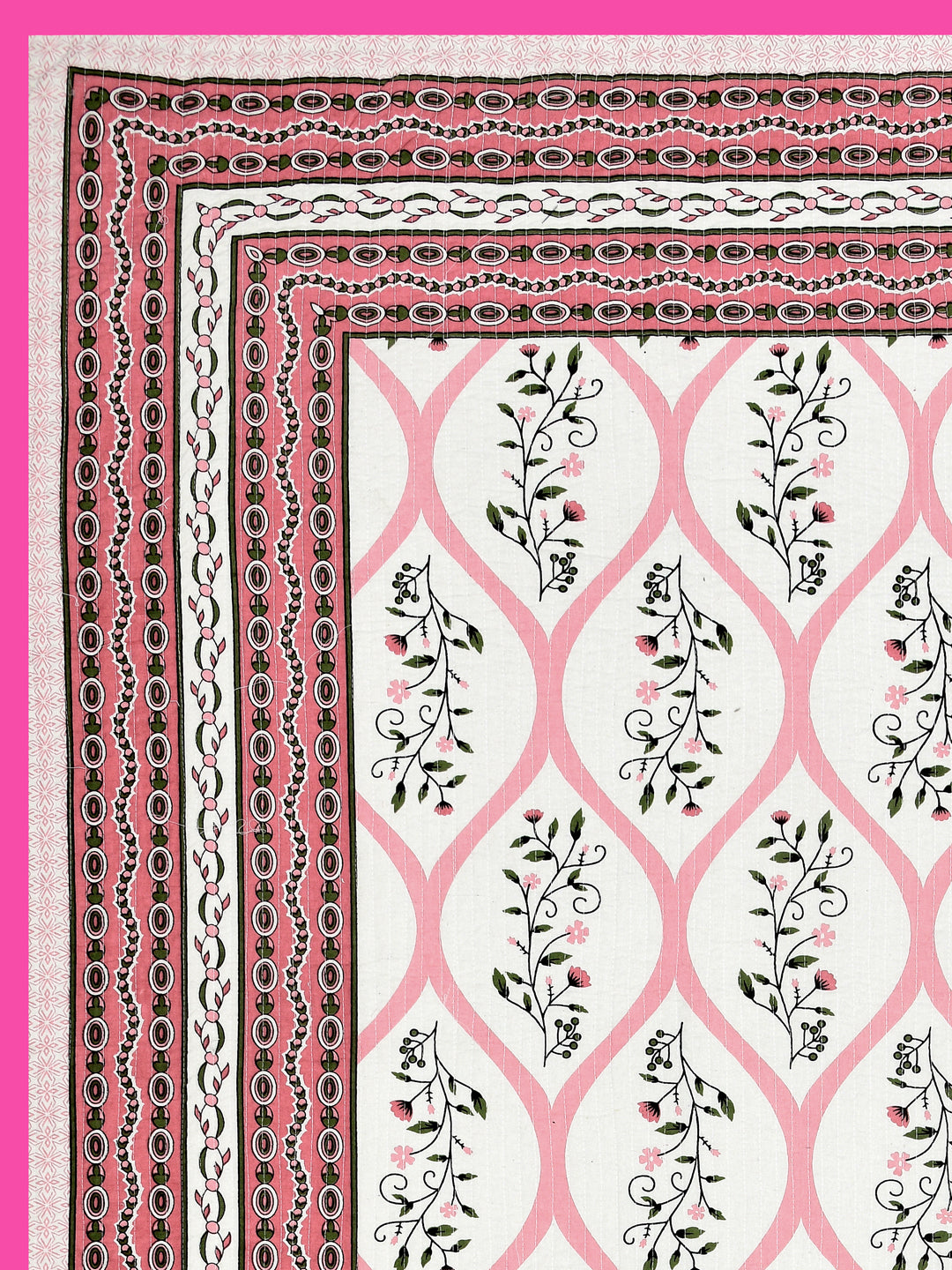Quilted Floral Printed Reversible Bedcover with 2 Pillow Covers