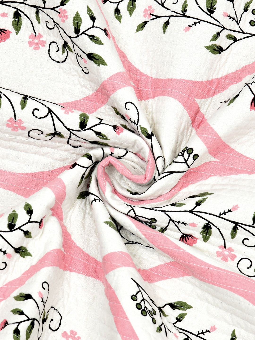 Quilted Floral Printed Reversible Bedcover with 2 Pillow Covers