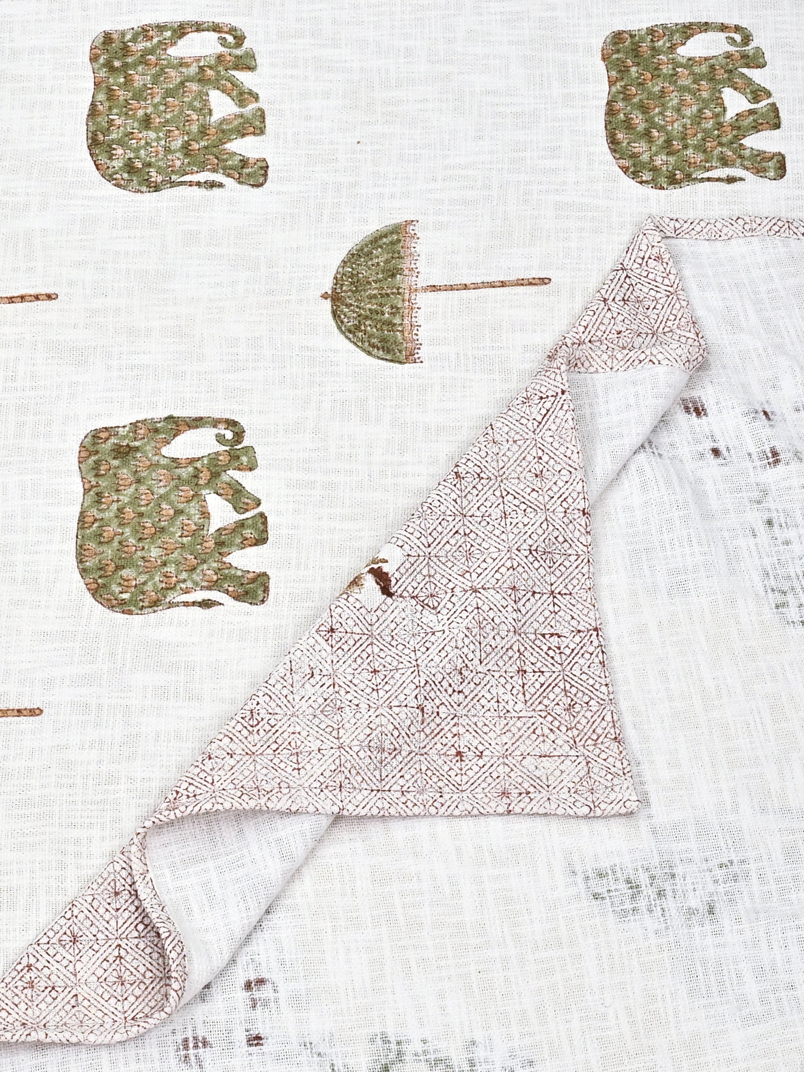 Handblock printed Jute Cotton Bedcover - Double King with 2 Pillow Covers