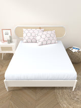 Premium Cotton Fitted Bedsheet (90x108 Inch) – Plain Design with 2 Printed Pillow Covers