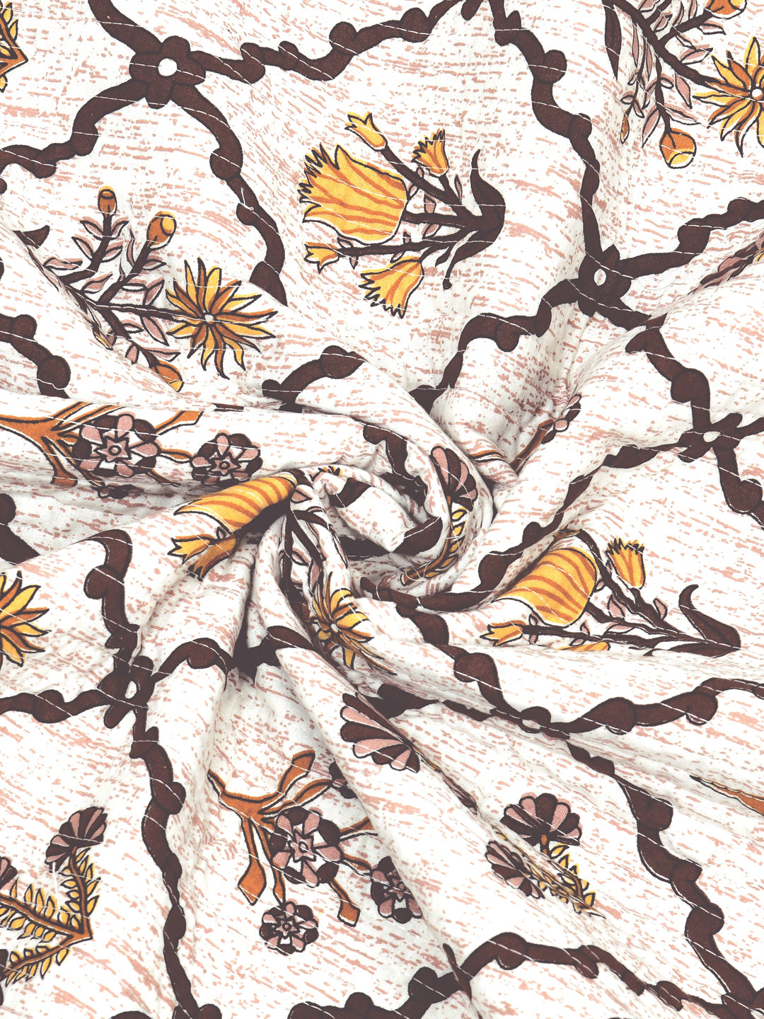 Quilted Floral Printed Reversible Bedcover with 2 Pillow Covers