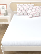 Premium Cotton Fitted Bedsheet (90x108 Inch) – Plain Design with 2 Printed Pillow Covers