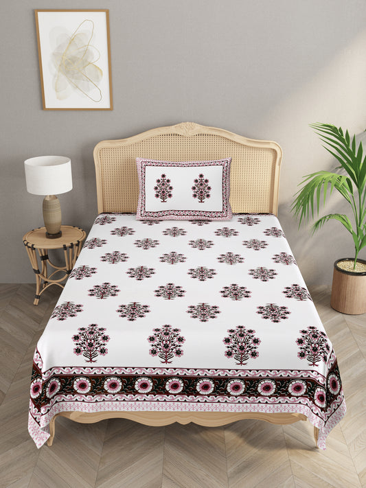 Cotton Floral Print Single bedsheet with 1 Pillow Cover