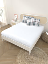 Premium Cotton Fitted Bedsheet (90x108 Inch) – Plain Design with 2 Printed Pillow Covers