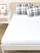 Premium Cotton Fitted Bedsheet (90x108 Inch) – Plain Design with 2 Printed Pillow Covers