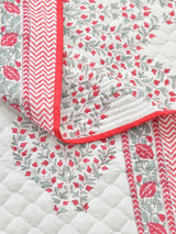 Cream-Coloured Ethnic Printed Cotton Double Bed Covers With Pillow Covers