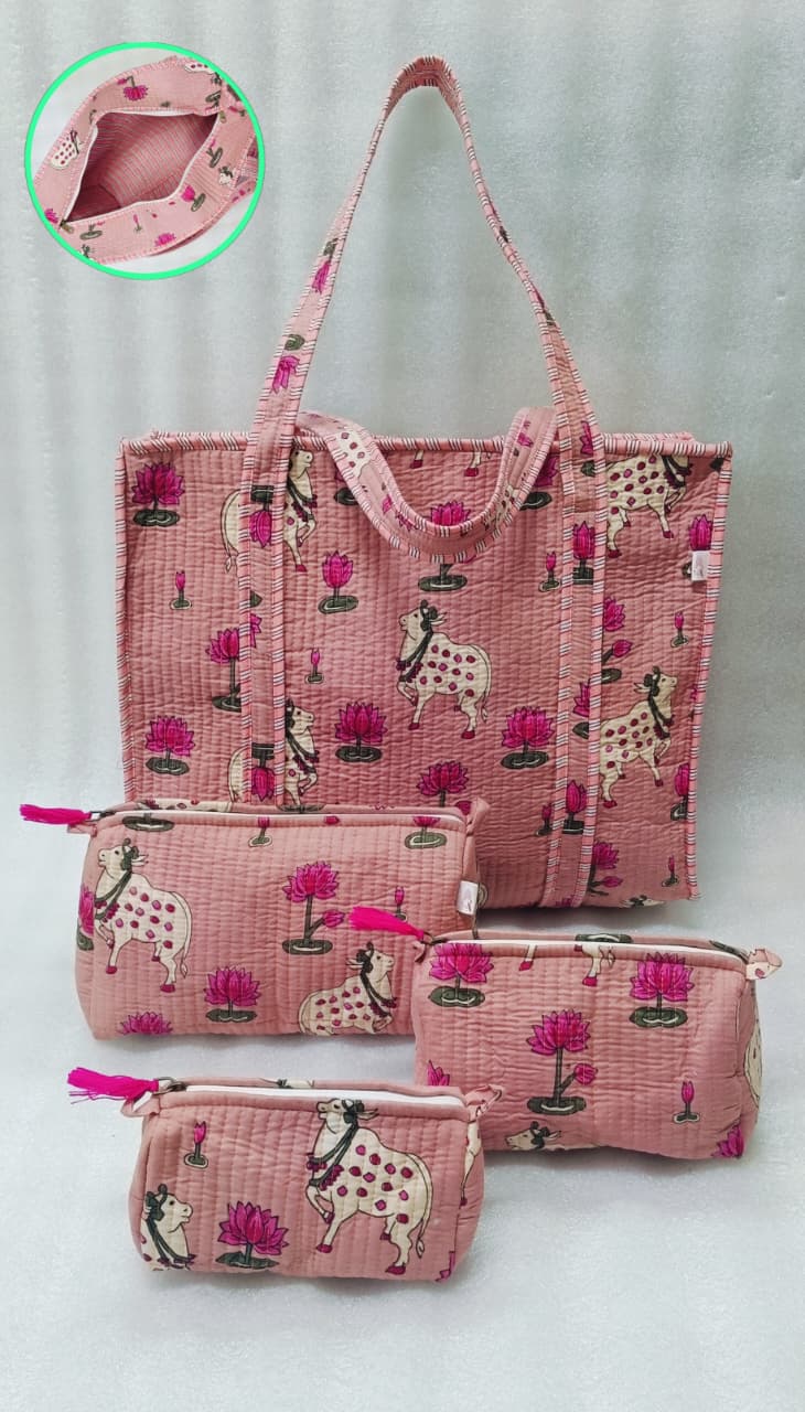 Cotton Tote Bag with Zip & Pouch Combo