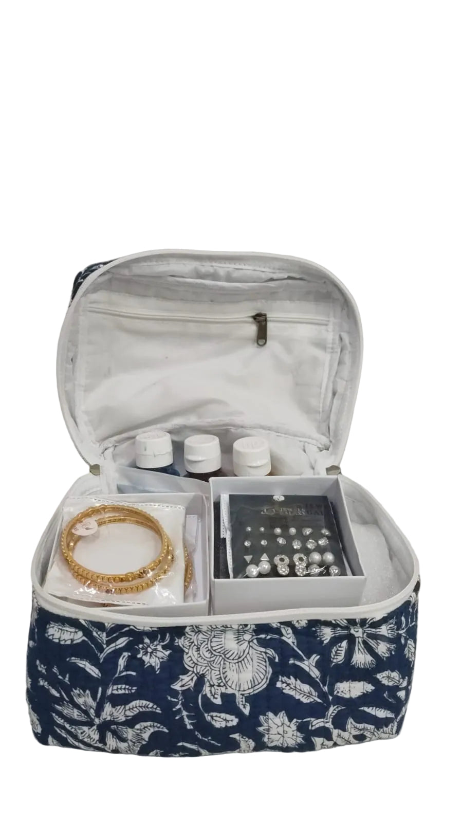 Handcrafted Quilted Makeup Organizer Bag | Cosmetic & Travel Vanity Case - 9x6.5x6.2 inches