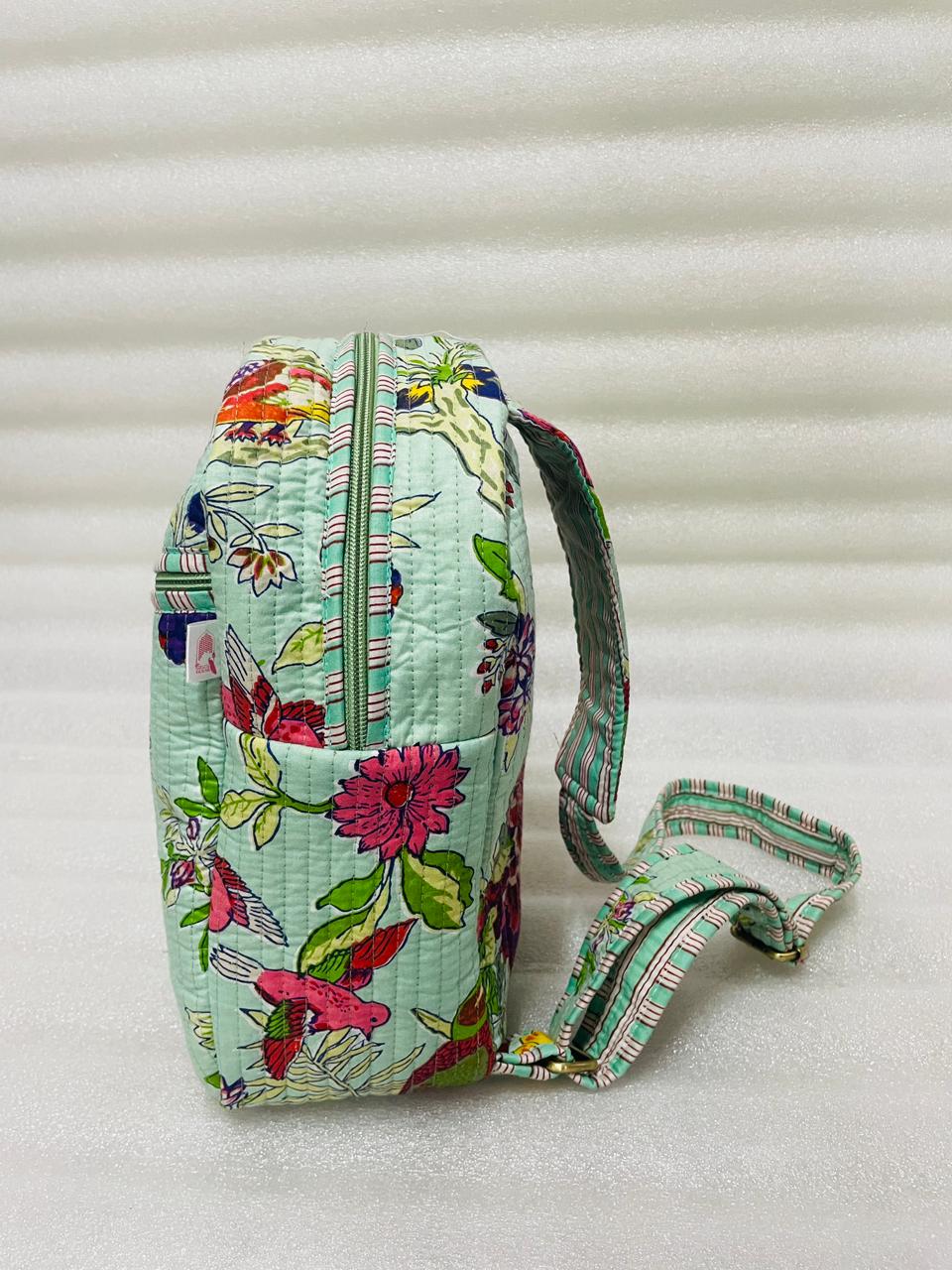 Handcrafted Quilted Cotton One Strap Backpack - 12x9.5x4.5 Inches