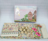 Diwali Gift Box | 1 Double Bedsheet, 1 Pair Door Hanging, 1 Metal Urli, 2 Laddoo Candles