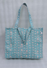 Handblock Printed Quilted Tote Bag without zip/button 17x18x 6 inches