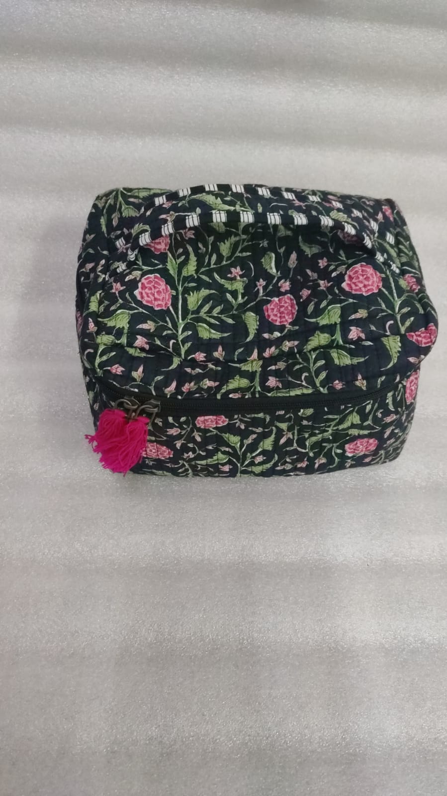 Handcrafted Quilted Makeup Organizer Bag | Cosmetic & Travel Vanity Case - 9x6.5x6.2 inches