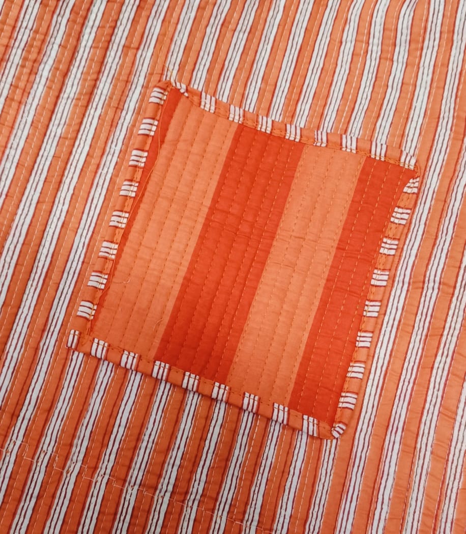 Handblock Printed Quilted Tote Bag without zip/button 17x18x 6 inches