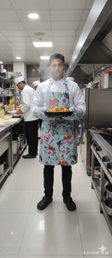 Cotton Unisex 1 Apron with 2 Microwave Gloves, 1 Roti Cover & 1 Microwave Pot Holder Trivets