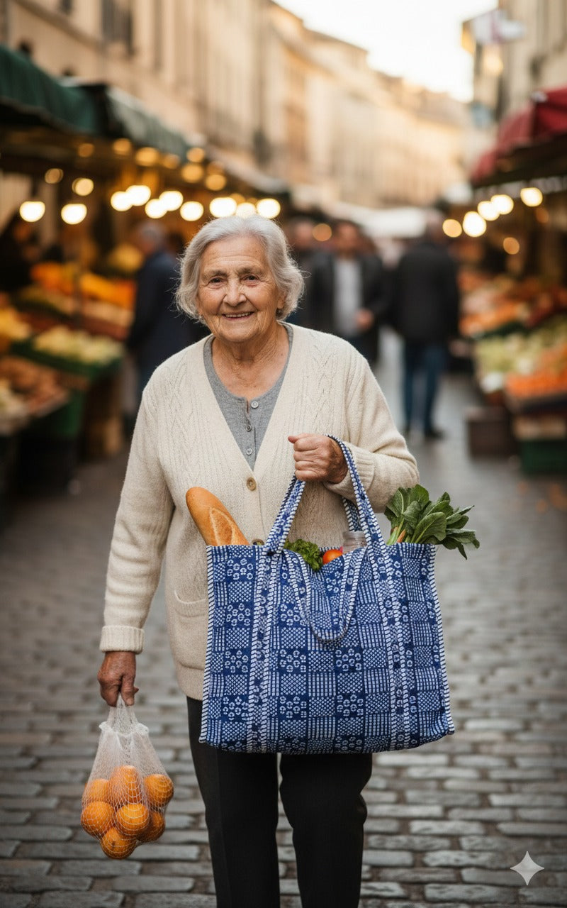 Handblock Printed Quilted Tote Bag without zip/button 17x18x 6 inches