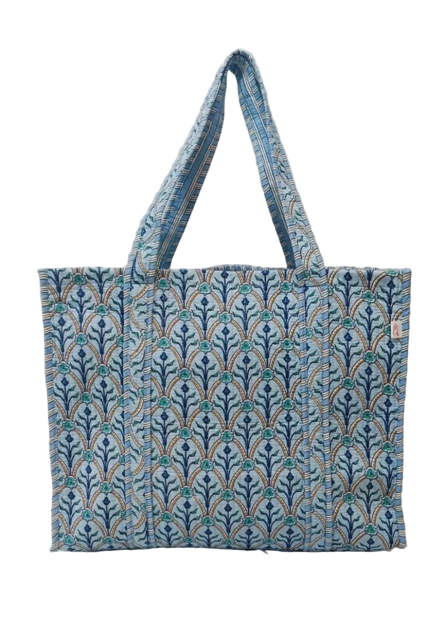 Handblock Printed Quilted Tote Bag without zip/button 17x18x 6 inches