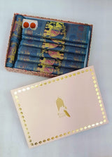 Diwali Gift Box with Banarasi Zari Table Runner, Set Of 6 Mats, 6 coaster & 2 laddoo candles