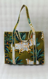 Handblock Printed Quilted Tote Bag with concealed zip ( 17x18x 6 inches)