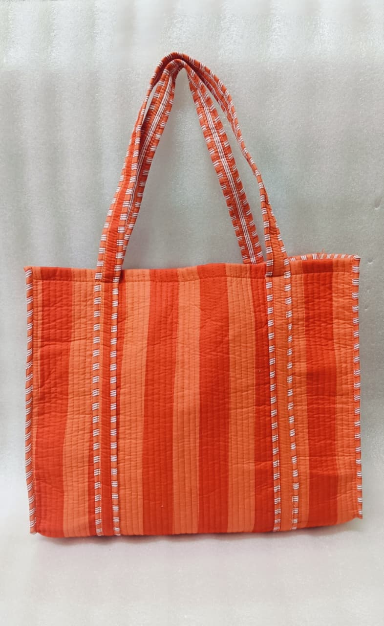Handblock Printed Quilted Tote Bag without zip/button 17x18x 6 inches