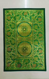 Diwali Gift Box with Banarasi Zari Table Runner, Set Of 6 Mats, 6 coaster, 6 inch Metal Urli