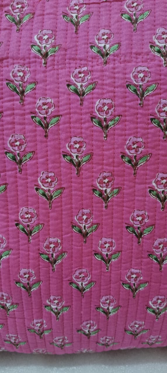 Handblock Printed Quilted Tote Bag without zip/button 17x18x 6 inches