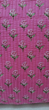 Handblock Printed Quilted Tote Bag without zip/button 17x18x 6 inches